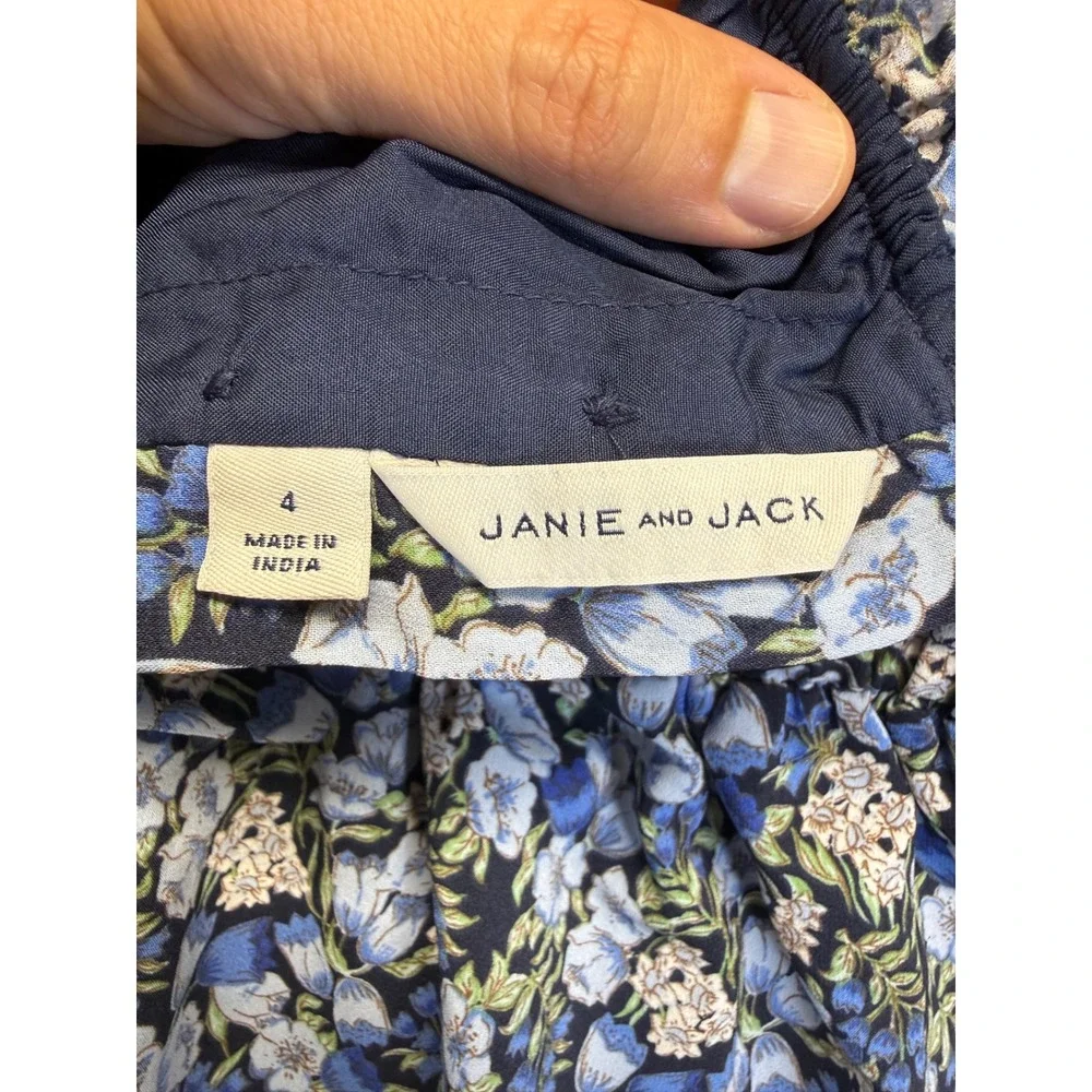 Janie and Jack Blue Floral Ruffle Dress Girls 4 Prairie Cottagecore Boho